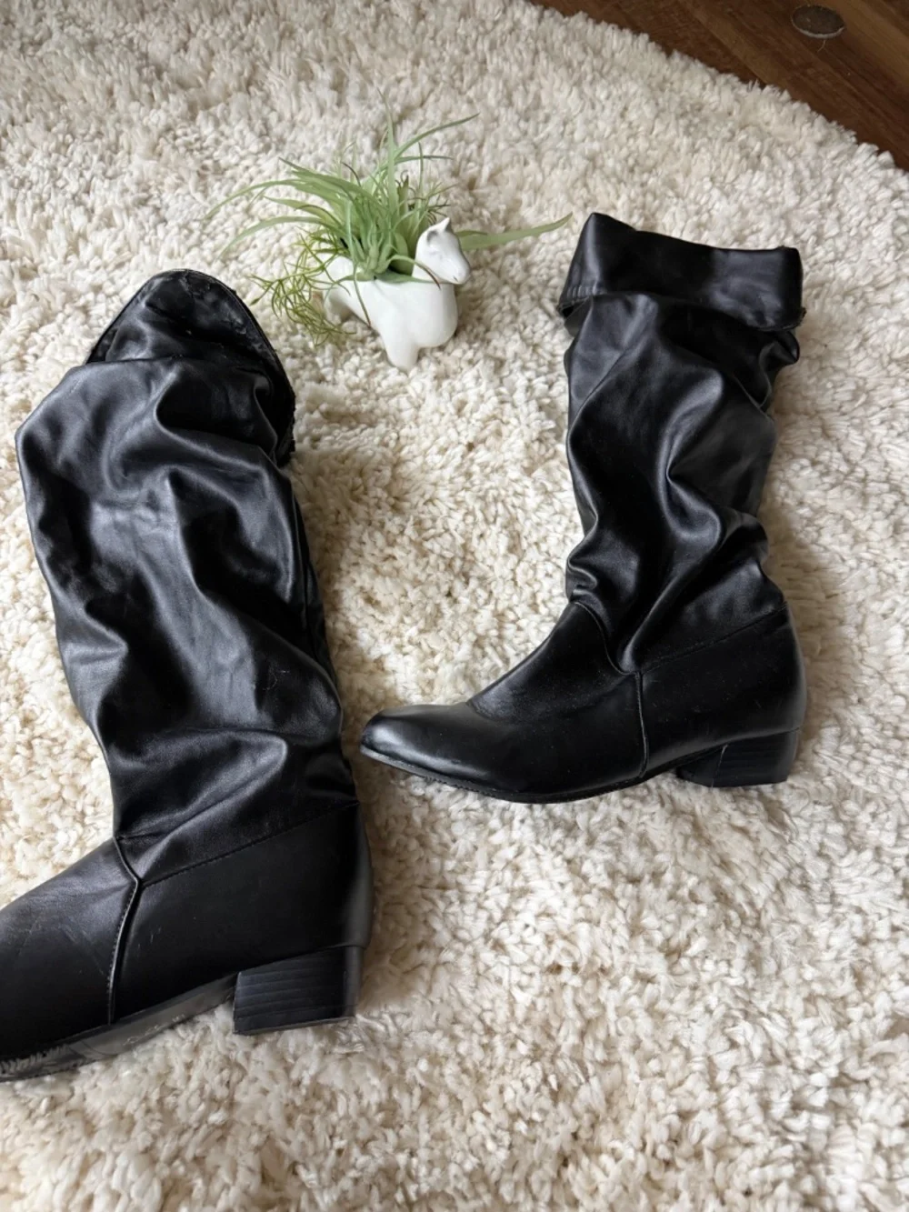 Women's cute Black Over-the-Knee Slouch Boots — Classic Low Heel slouch shaft fo